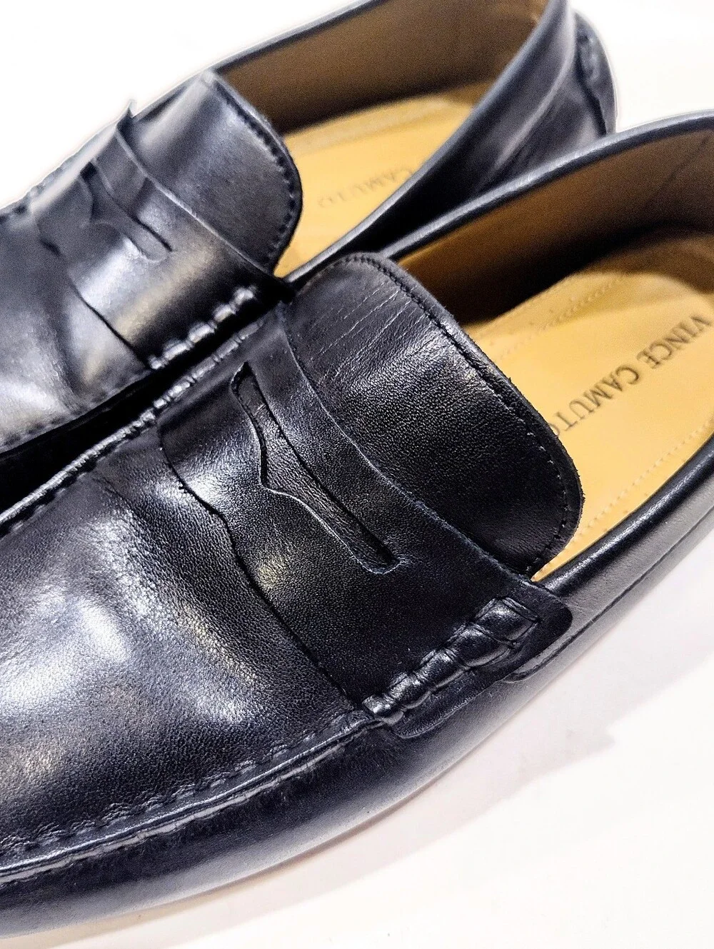 Vince Camuto Esmail Driving Moc Penny Loafers Mens 9.5 M Black Leather Shoes